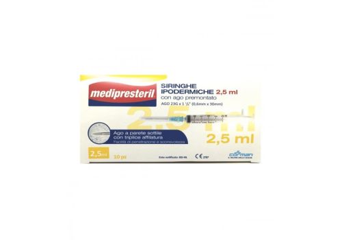 SIRINGA IPODERMICA MEDIPRESTERIL AGO 23 GAUGE 1 1/4 0,6X30MM 2,5 ML 10 PEZZI - Speedyfarma.it