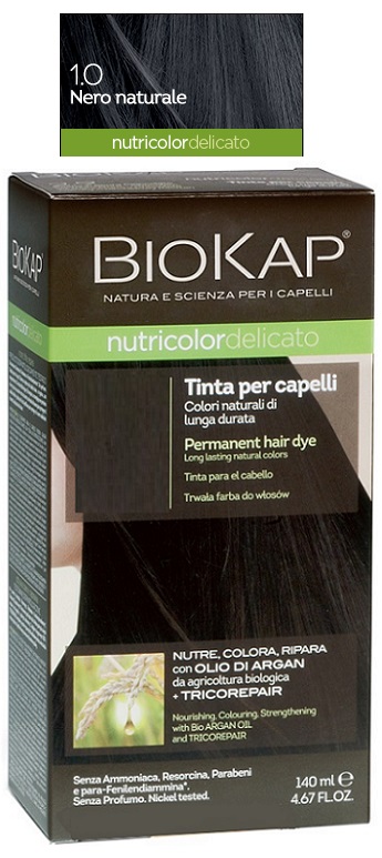 BIOKAP NUTRICOLOR DELICATO 1,0 NERO NATURALE TINTA TUBO + FLACONE - Speedyfarma.it