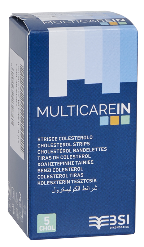 TEST COLESTEROLEMIA MULTICARE IN COLESTEROLO IN STRISCE CON ASPIRAZIONE CAPILLARE 5 PEZZI - Speedyfarma.it