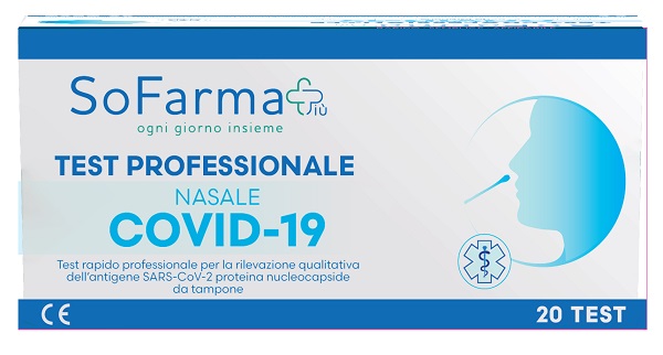TEST ANTIGENICO RAPIDO COVID-19 NASALE RILEVAZIONE QUALITATIVA ANTIGENI SARS-COV-2 IN TAMPONI NASALI 20 PEZZI USO PROFESSIONALE SOFARMAPIU' - Speedyfarma.it