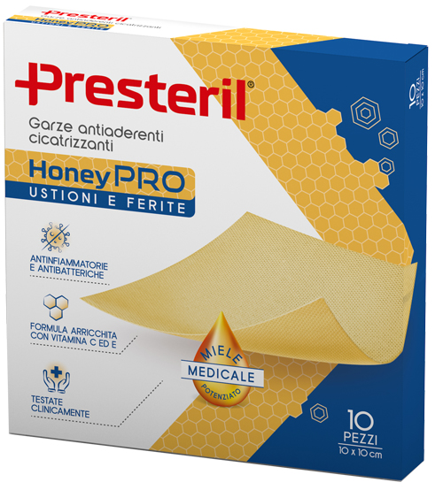 GARZA ANTIADERENTE CICATRIZZANTE PRESTERIL HONEYPRO 10X10 CM 10 PEZZI - Speedyfarma.it
