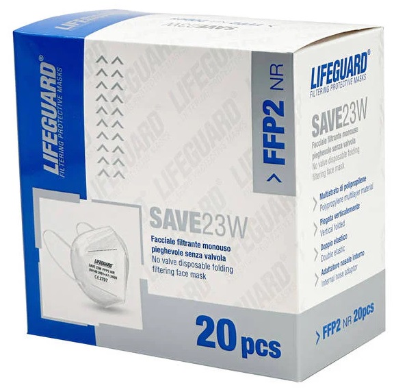 LIFEGUARD SAVE 23W FACCIALE FILTRANTE MONOUSO PIEGHEVOLE SENZA VALVOLA FFP2 20 PEZZI - Speedyfarma.it