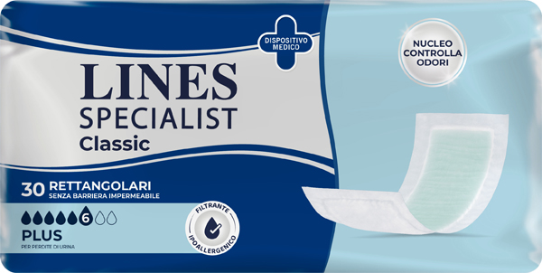 PANNOLONE RETTANGOLARE LINES SPECIALIST CLASSIC SENZA BARRIERA 30 PEZZI - Speedyfarma.it