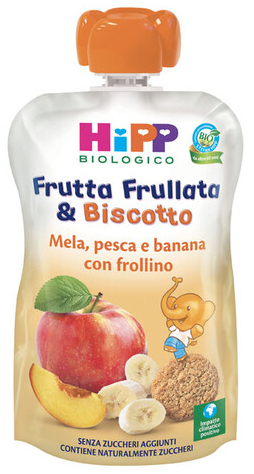 HIPP BIO FRUTTA FRULLATA &BISCOTTO MELA PESCA BANANA FROLLINO 90 G - Speedyfarma.it