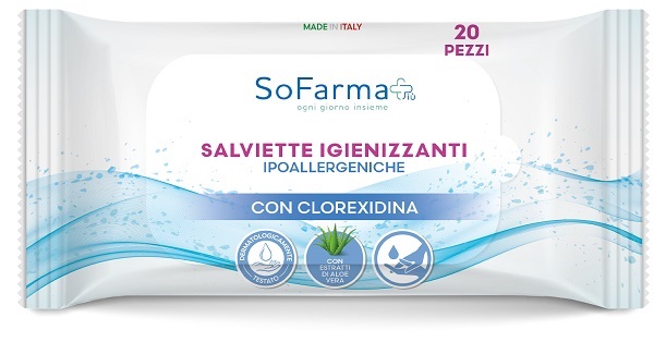 SALVIETTINE IGIENIZZANTI POCKET CLOREXIDINA 20 PEZZI SOFARMAPIU' - Speedyfarma.it