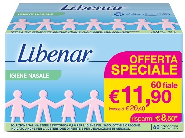 SOLUZIONE SALINA ISOTONICA 0,9% LIBENAR PER IGIENE NASALE 60 FLACONCINI MONOUSO X 5 ML - Speedyfarma.it