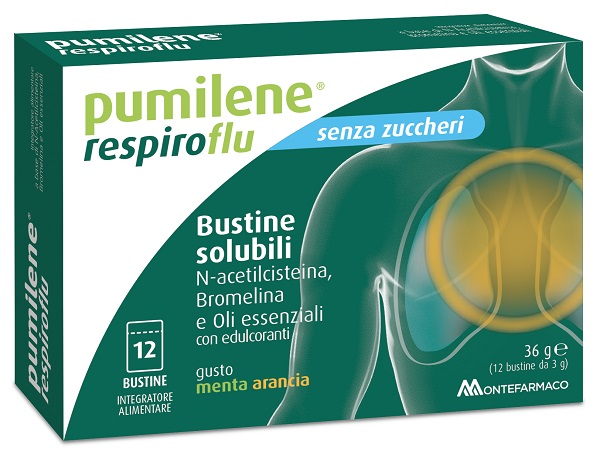 PUMILENE RESPIROFLU SENZA ZUCCHERO 12 BUSTINE GUSTO MENTA ARANCIA 36 G - Speedyfarma.it